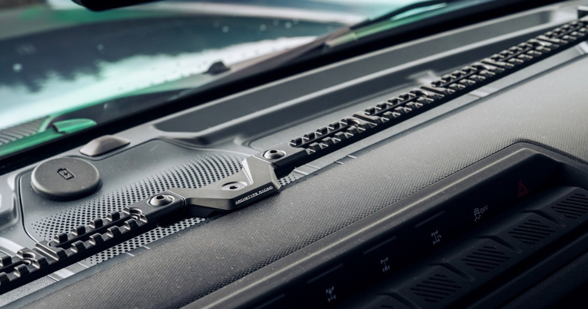 interior of ford bronco's dash with archetype racing's accessory rail