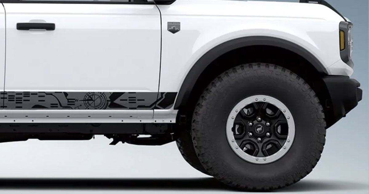 Side of white Ford Bronco