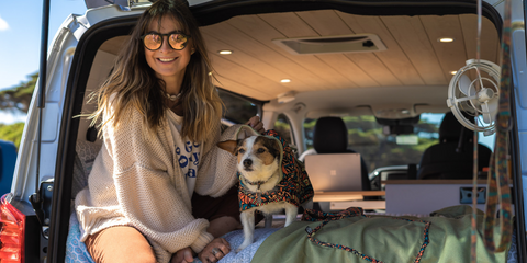 Dog bathrobe and human poncho made from recycled plastic bottles perfect for a camplife.