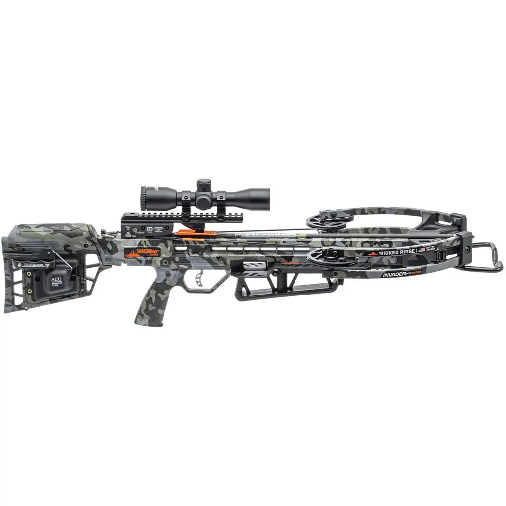 Wicked Ridge Invader M1 De-Cock Crossbow Package with ACU50 Sled and Pro View 400 Scope in Peak Camo