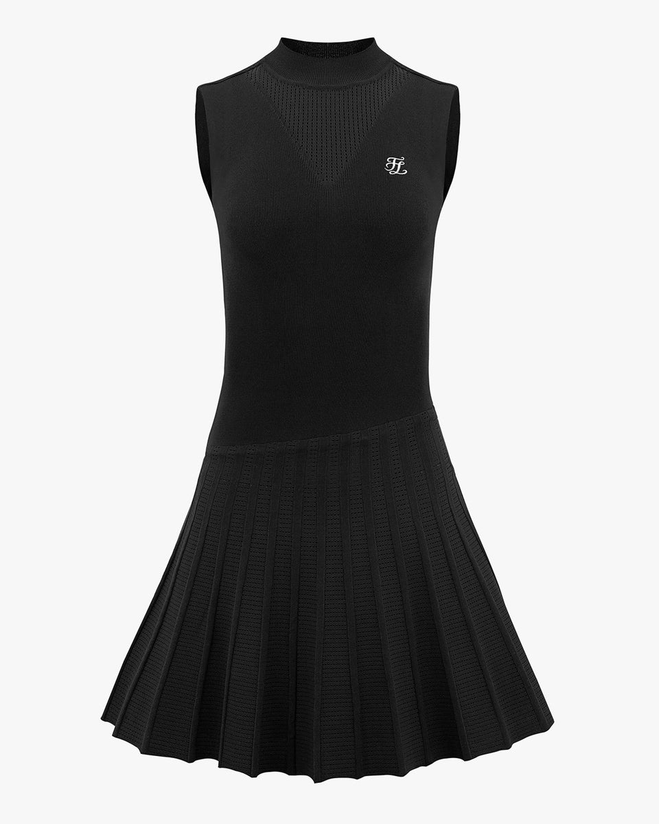 Sleeveless punching knitted golf dress - Black – Fairliar USA