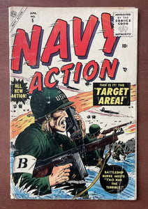 Vintage Comics - Atlas Comics Navy Action Golden Age War Comic April 1955 Bagged And Boarded Fantastic Cover Art