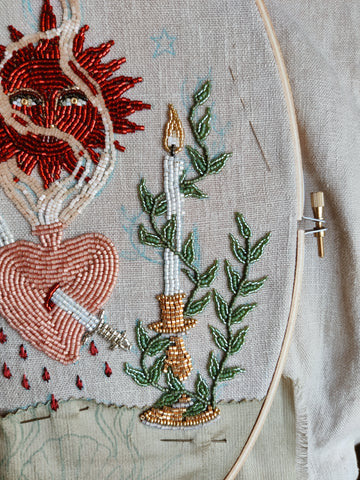 Illustrative bead embroidery process using a water soluble marker, by Jennifer Christie of Wandering Coast