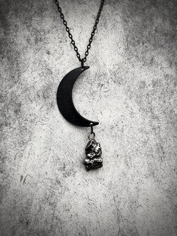 celestial space alien jewelry meteorite and crescent moon science jewelry necklace pendant