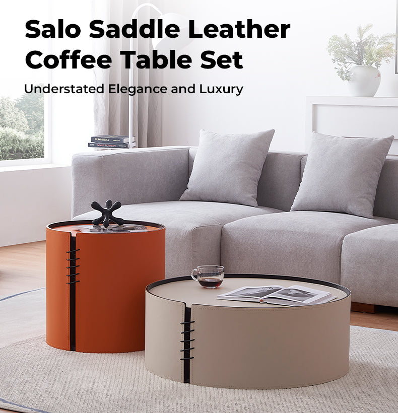 Salo Wabi-Sabi Saddle Leather Coffee Table Set
