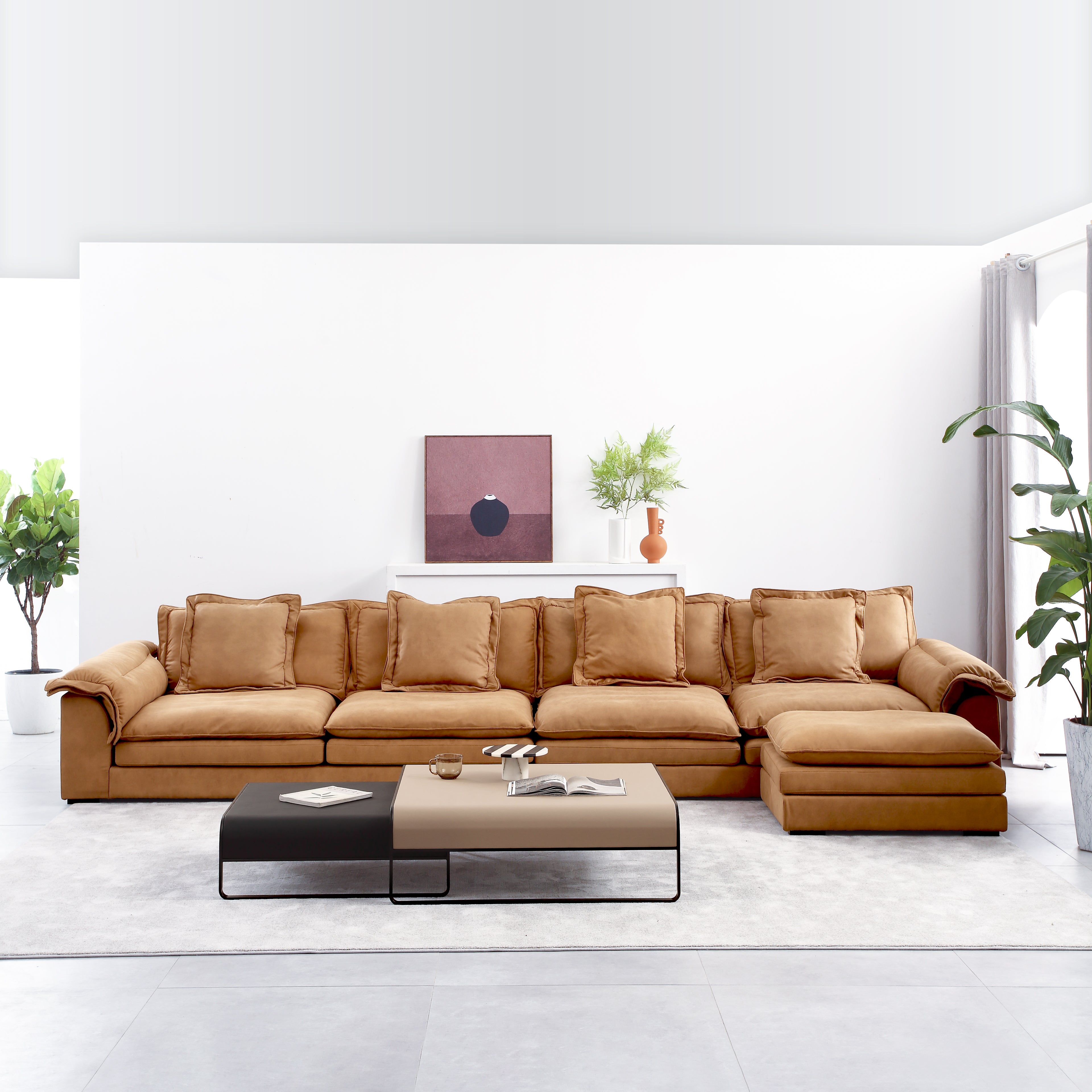 Modern Deep Oversized Seat Air Leather Sofa Filled With Down Fabric ...