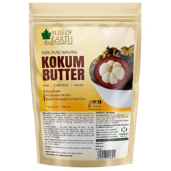 Bliss of earth 100% Pure Natural Kokum Butter Raw | Unrefined | Indian Great For Moisturized Skin,Nourishing Hair, Stretch Mark, DIY Product PETA Approved 500GM