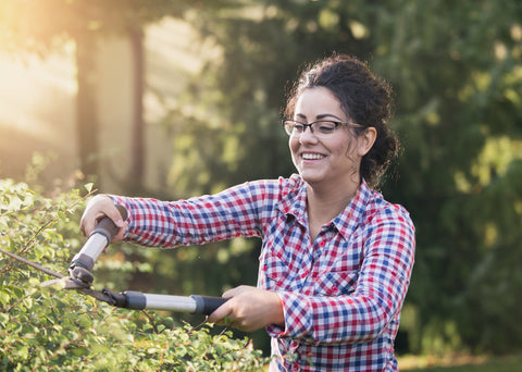 women pruning hedge