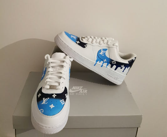 Top Customs - Blue LV Drip Air Force 1 Size 9 Available!
