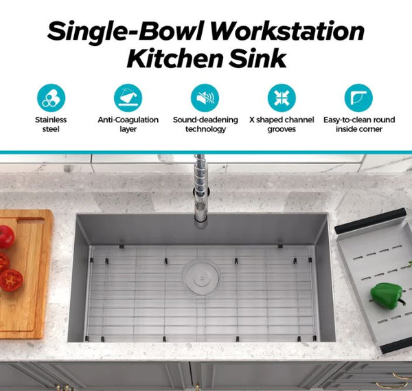 Single bowl workstation kitchen sink