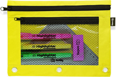 Assorted Color, 3-Ring Zipper Pencil Pouch with Mesh Window