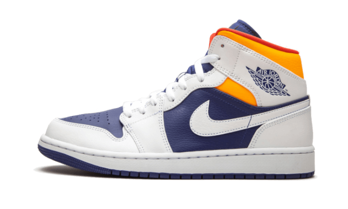 Air Jordan 1 Mid White Laser Orange Deep Royal Blue