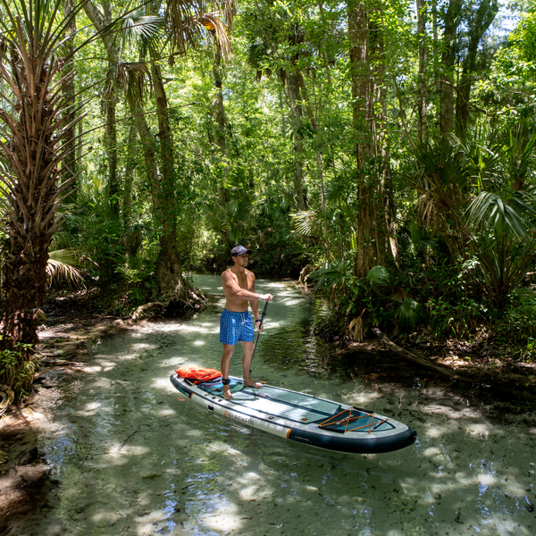 Man riding standup paddle board