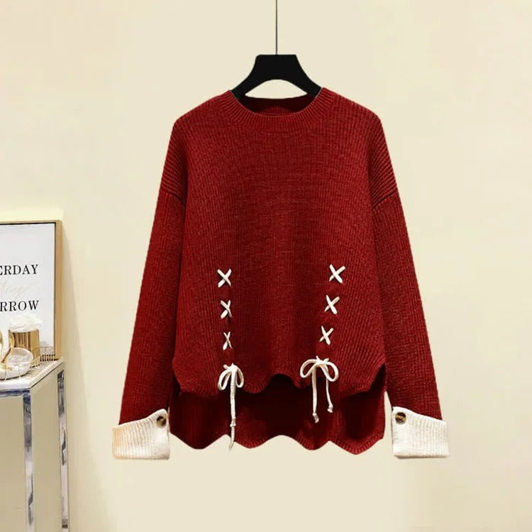 Preppy Round Collar Knit Sweater Slip Dress Two Piece Set Color