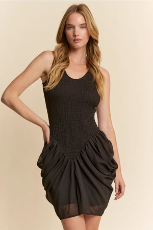 Past Midnight Black Ruched Skirt Mini Dress - Her Style Exclusive