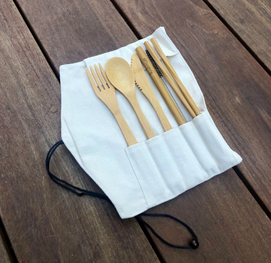 Bamboo Travel Utensil Set - Organic Cotton