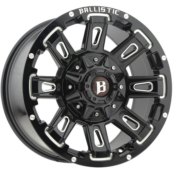 Ballistic Milled 959 Rage 20x12 6x135, 6x139.7 -44mm Gloss Black W/Red