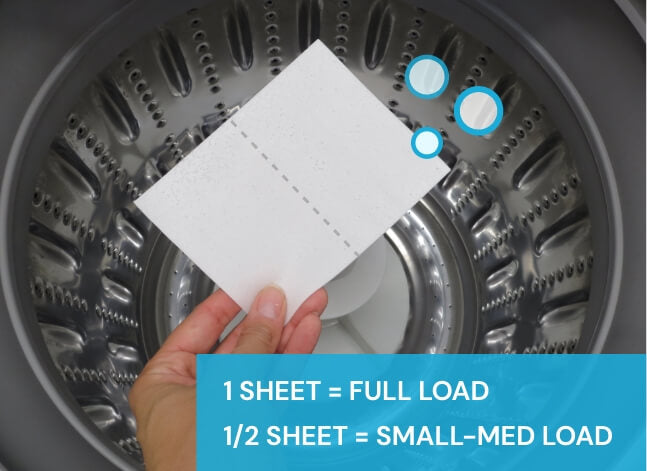 Seas of Action laundry detergent sheet, 1 sheet = full load, 1/2 sheet = small-medium load