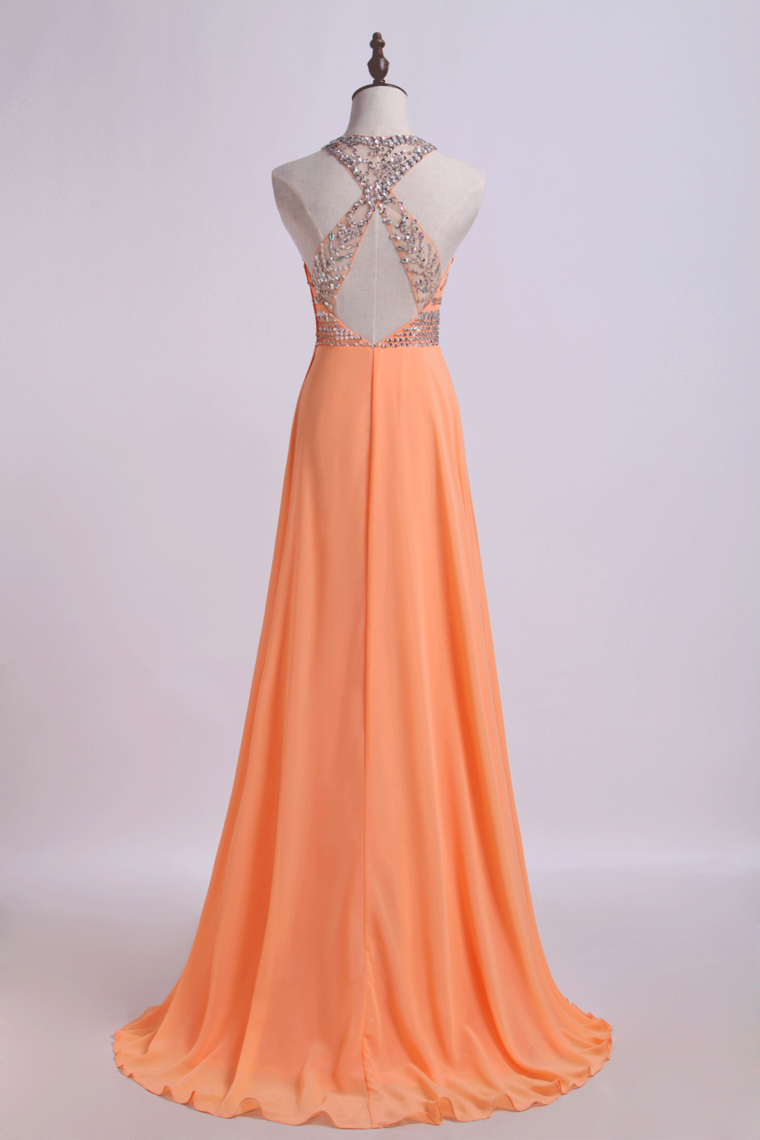 2024 Halter A-ligne / Princesse Robes de bal Tulle Et mousseline balayage train