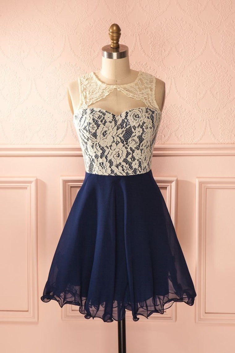 2024 Scoop Homecoming Robes A Line Short / Mini Chiffon & Lace