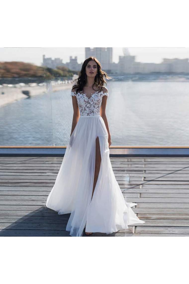 2024 robe de bal scoop une ligne de longueur de plancher appliques avec jupe en mousseline de soie
