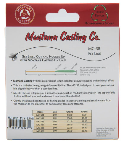 MC-38 Fly Line Information on Packaging