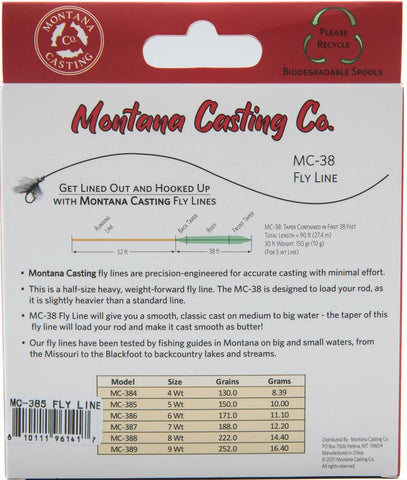 MC-38 Fly Line Packaging Showing Specifications
