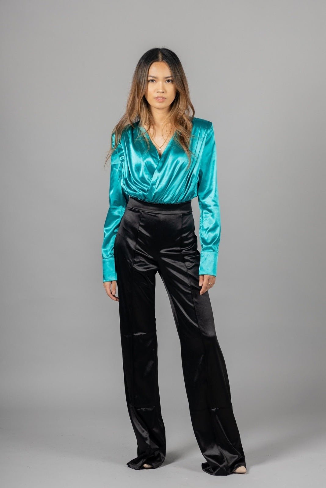 image for Satin High Waisted  Satin Wide Leg Pant- Black