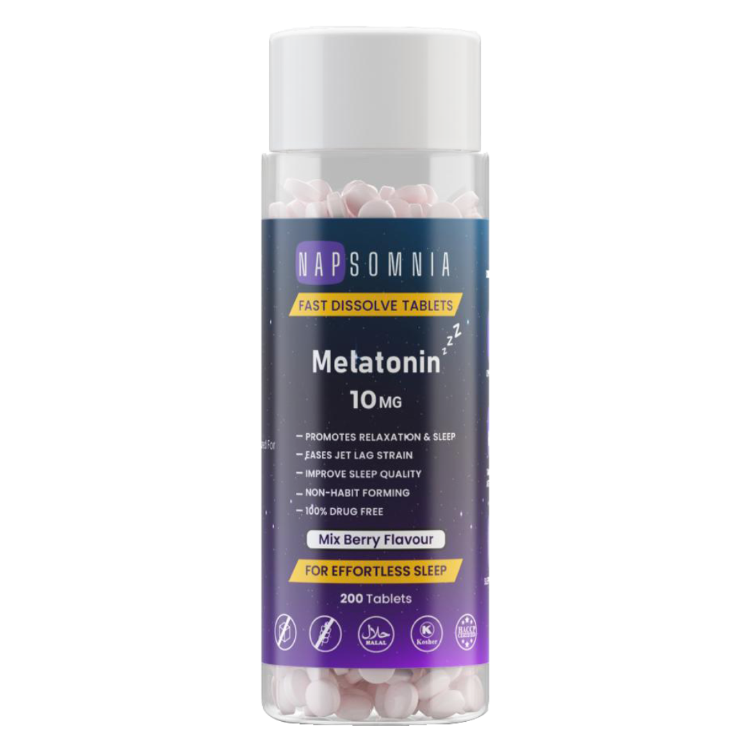 "Napsomnia Melatonin Chewable Tablets - 10mg & 12mg Berry Flavour | 200 Tablets - Natural Sleep Aid Supplement" - Napsomnia product image