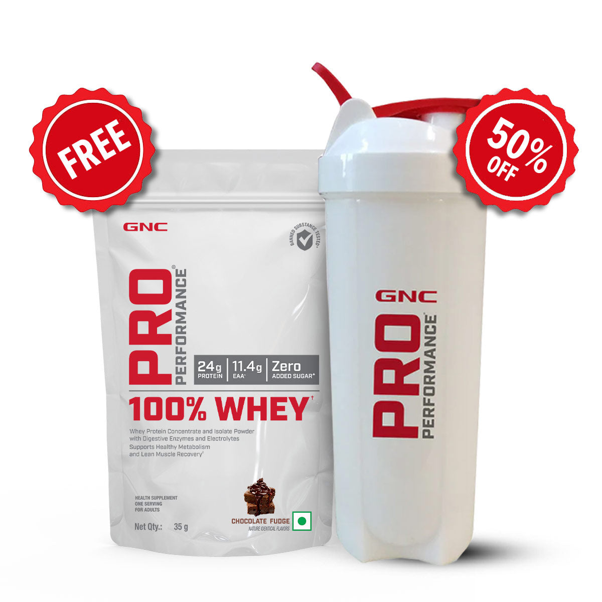 GNC Pro Performance 100% Whey Protein 35gm + Plastic Shaker