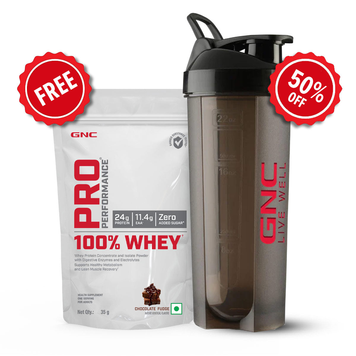 GNC Pro Performance 100% Whey Protein 35gm + Plastic Shaker