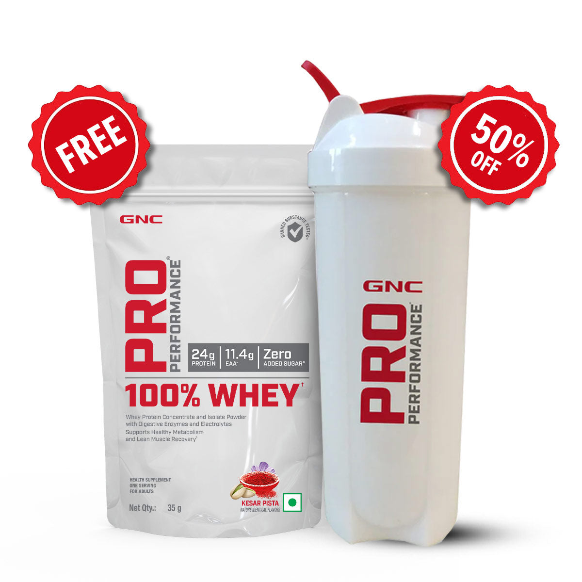 GNC Pro Performance 100% Whey Protein 35gm + Plastic Shaker