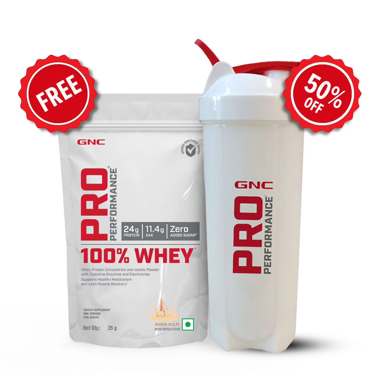 GNC Pro Performance 100% Whey Protein 35gm + Plastic Shaker