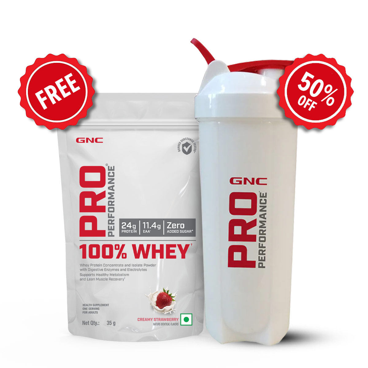 GNC Pro Performance 100% Whey Protein 35gm + Plastic Shaker