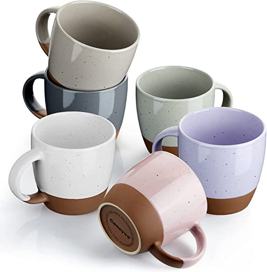 Set of 6 Coffee Mug Sets, 16 Ounce Ceramic Coffee Mugs Restaurant Coffee Mug,  Large-sized Black Coffee Mugs Set Perfect for Coffee, Cappuccino, Tea,  Cocoa, Cereal, Black outside and Colorful inside