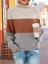 Load image into Gallery viewer, Women&#39;s Casual Multicolor Striped Contrast Turtleneck Sweaters

