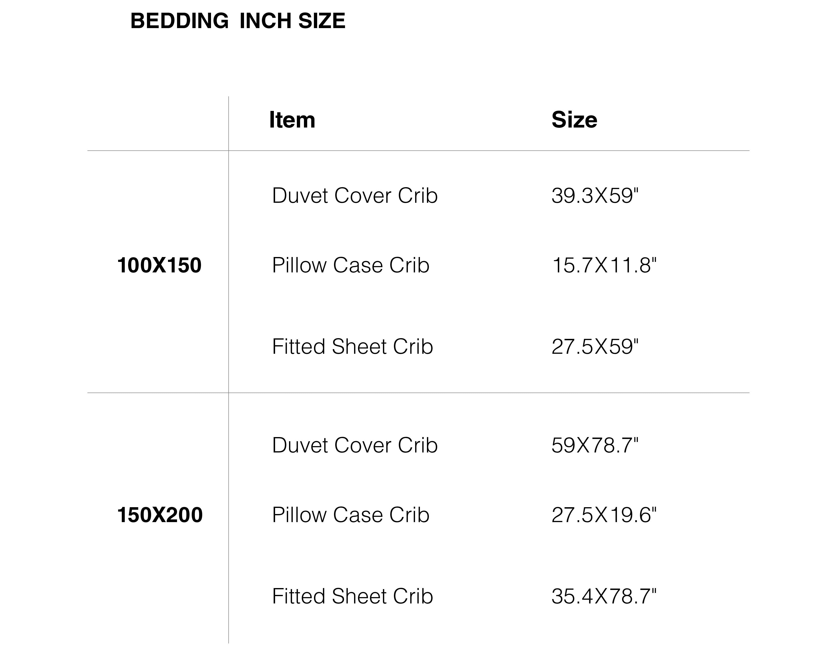 Bedding Size Chart