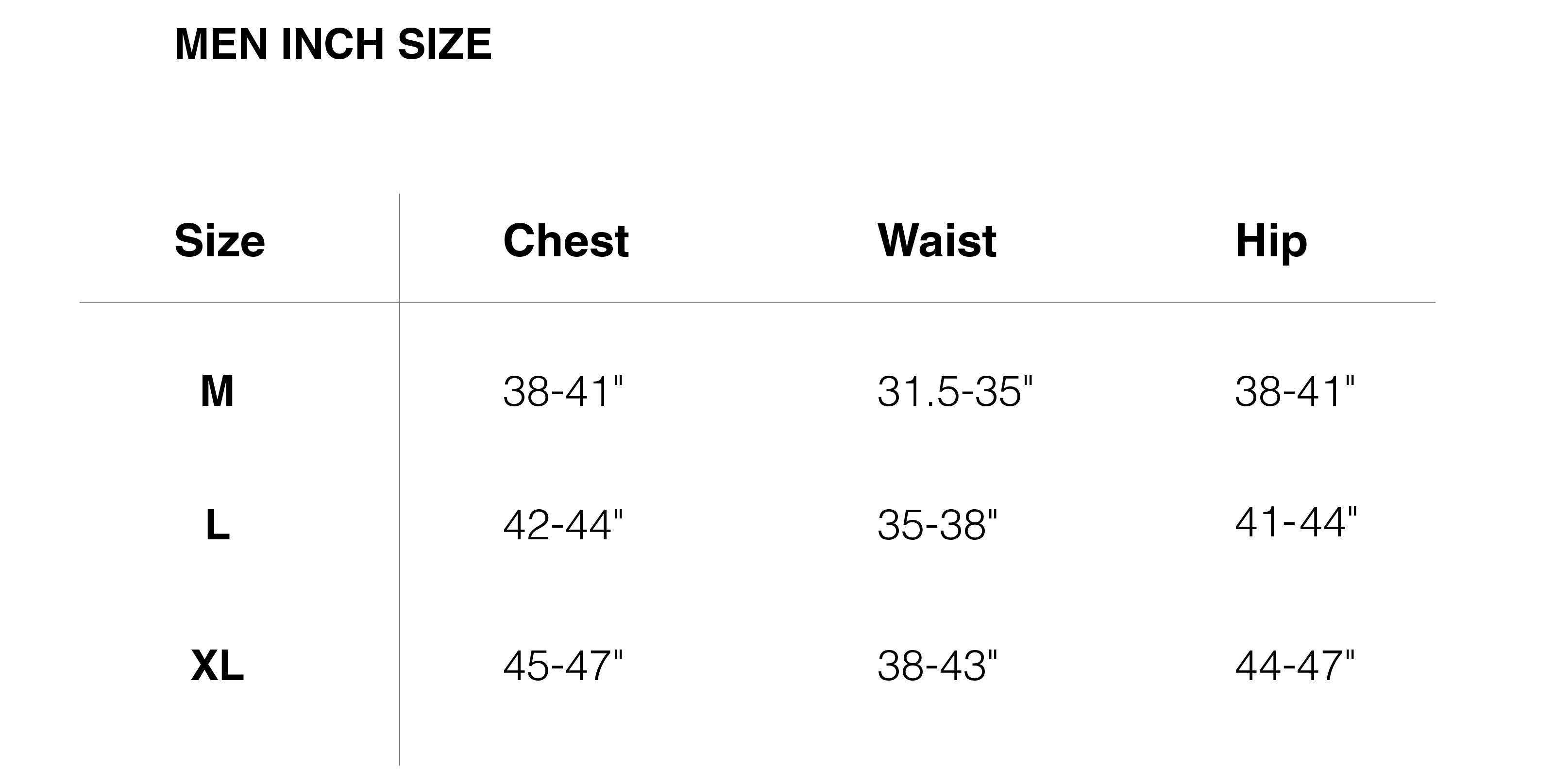 Men Size Chart | NUNUNU