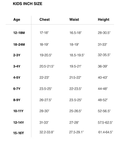 Inch Size Chart