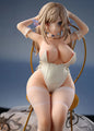 cast off anime figure pure white elf showing her boobs, with arms up and white bunny girl suit