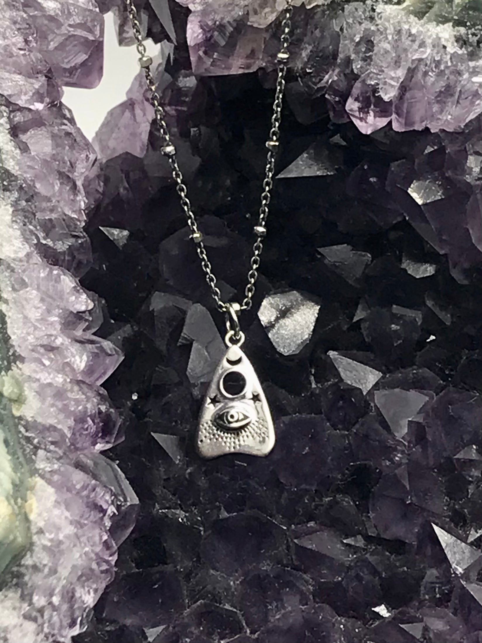 Planchette Evil Eye Sterling Silver Pendant and chain