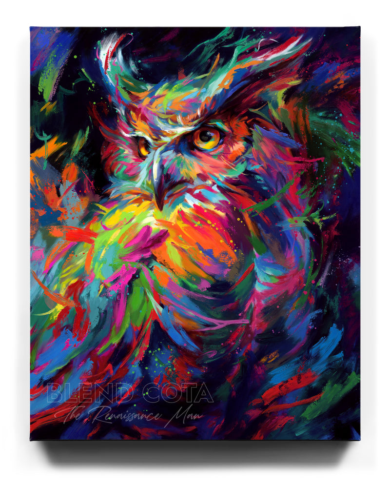 Original Art Aceo Painting Gouche on Canvas Owl 