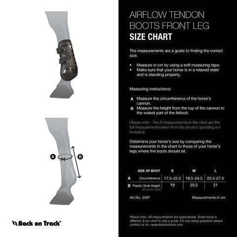 Tableau de tailles Protège-tendons Back on Track