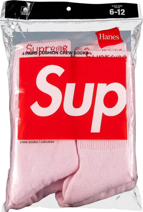 Supreme x Hanes Crew Socks (4 Pack) 'Pink' – Leerdo2.0
