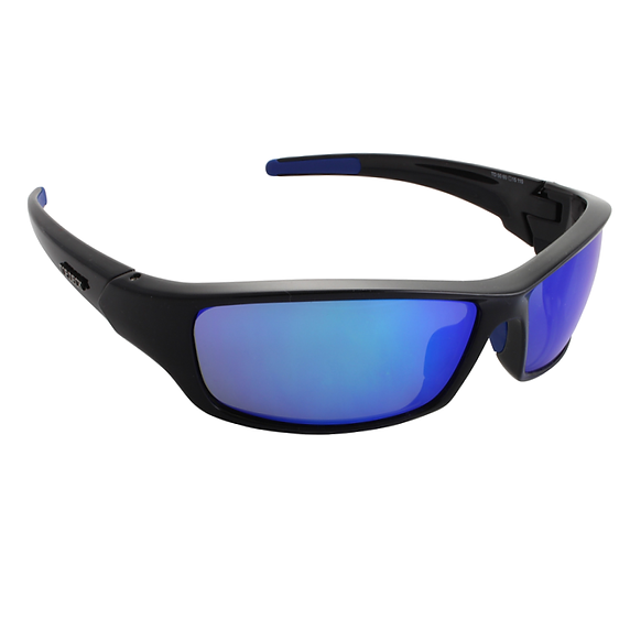 Sea Striker Finatic Sports Beach Fishing Polarized Sunglasses Men Women  Black Polycarbonate Frame w/Blue Mirror Lens 