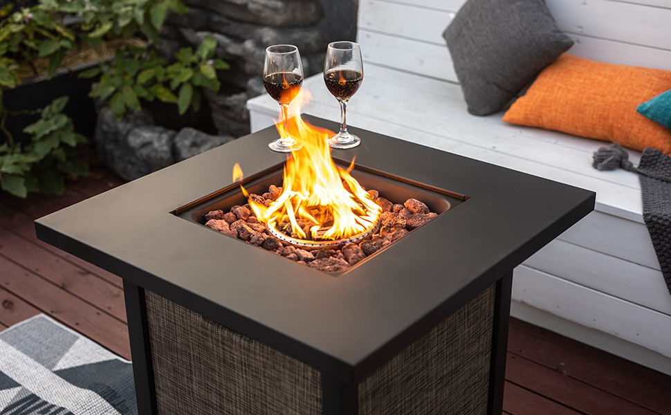 28 Inch Propane Fire Pit Table, 50,000 BTU Steel Gas FirePit for Outdoor, Fire Table with Lid Combination Detail