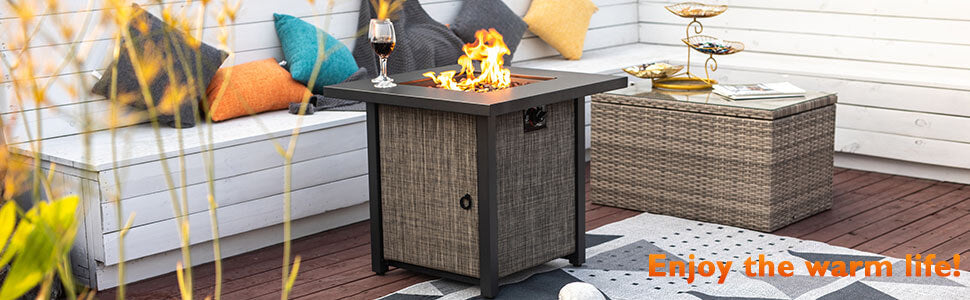 28 Inch Propane Fire Pit Table, 50,000 BTU Steel Gas FirePit for Outdoor, Fire Table with Lid main screen