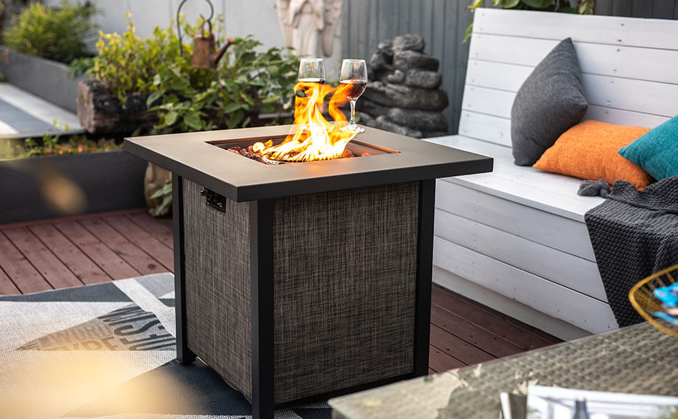28 Inch Propane Fire Pit Table, 50,000 BTU Steel Gas FirePit for Outdoor, Fire Table with Lid Product Detail