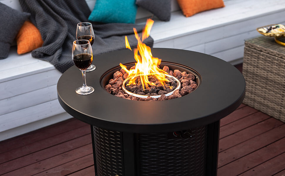 30 Inch Round Propane Fire Pit Table, 50,000 BTU Steel Gas FirePit for Outdoor, Fire Table with Lid Combination Detail