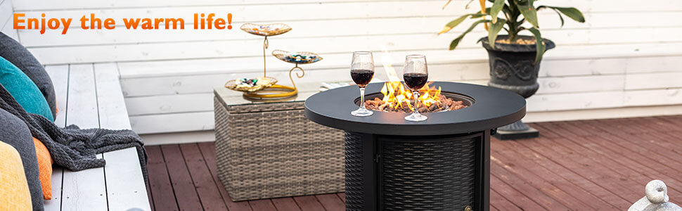 30 Inch Round Propane Fire Pit Table, 50,000 BTU Steel Gas FirePit for Outdoor, Fire Table with Lid main screen
